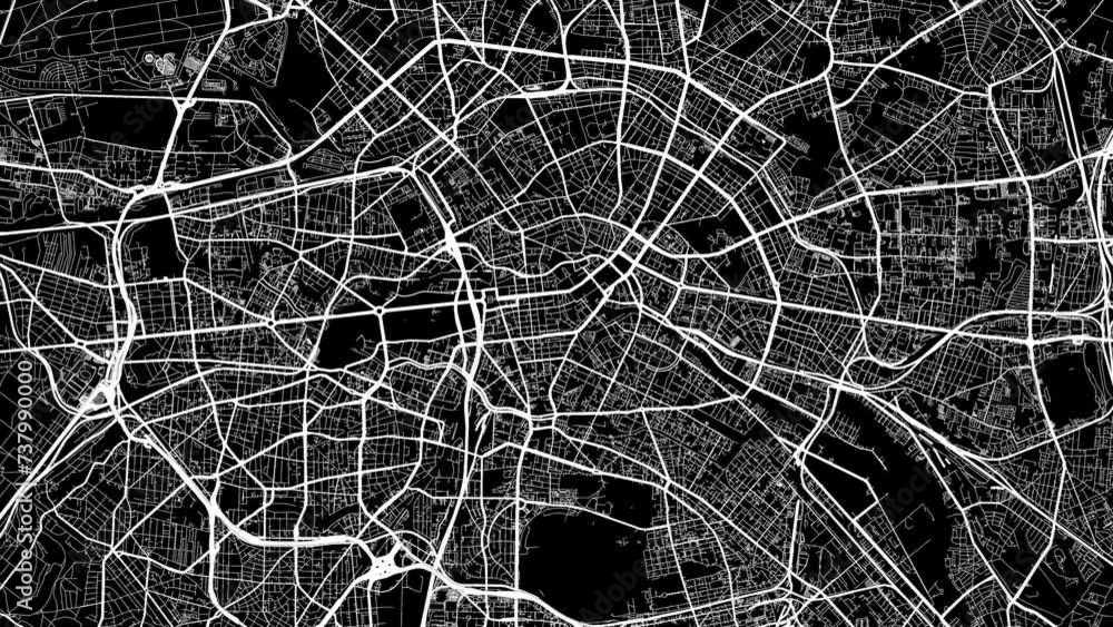 Zoom Out Road Map of Berlin Germany with white roads on a black ...