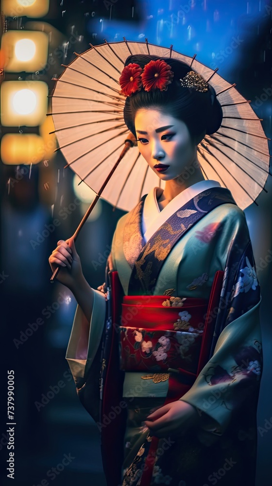 Fototapeta premium Maiko geisha woman on night street
