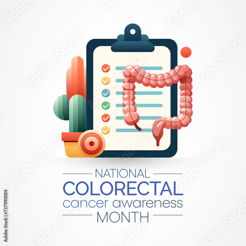 Colorectal Cancer awareness month is observed every year in March, is a disease in which cells in the colon or rectum grow out of control. Sometimes it is called colon cancer. Vector illustration