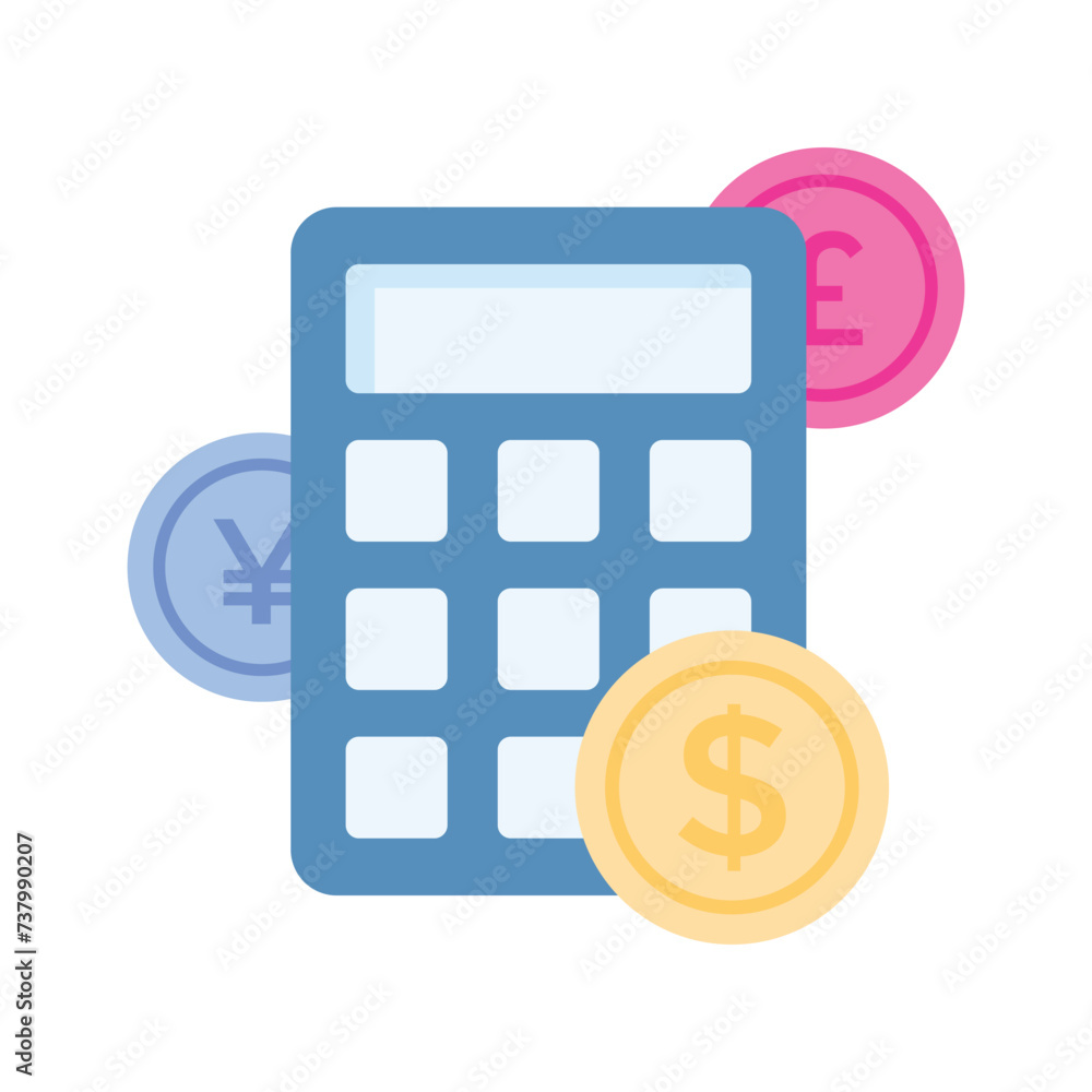 Calculator with coins denoting accounting concept vector, money calculation icon Calculator with coins denoting accounting concept vector, money calculation icon