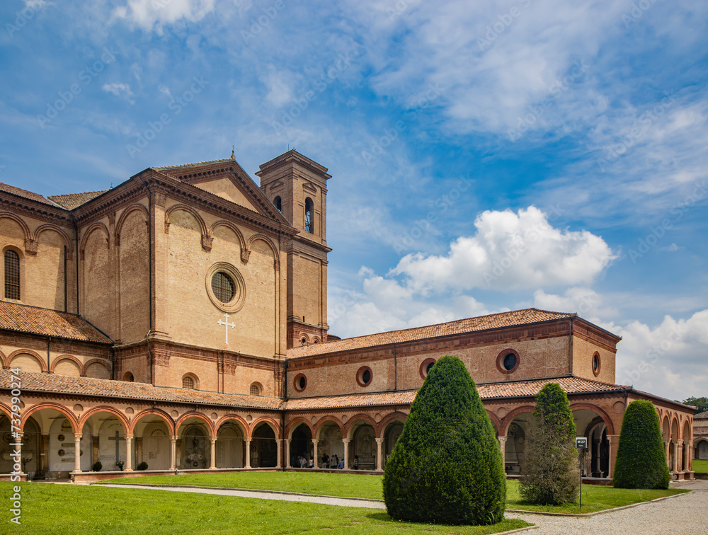 Ferrara, Emilia Romagna, Italy. The monumental Ferrara Charterhouse, full of gardens, architecture, historic buildings, art and history. UNESCO World Heritage Site.