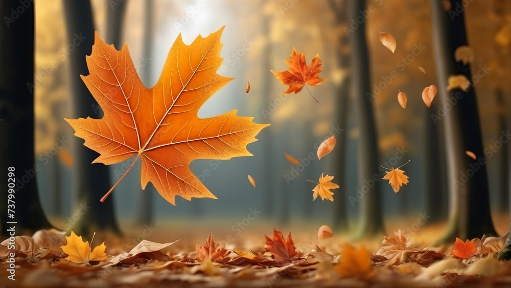 Autumn forest maple leaf in September season background isolated