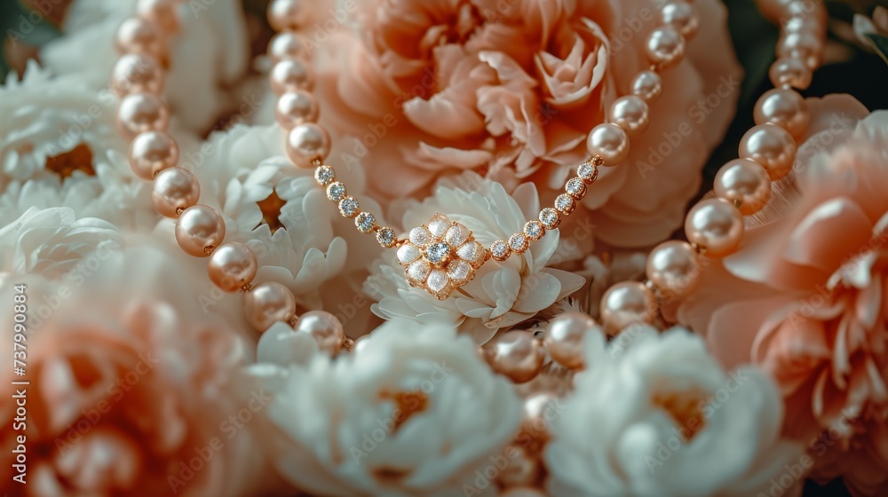Close-Up of Flower Bouquet Adorned With Pearls