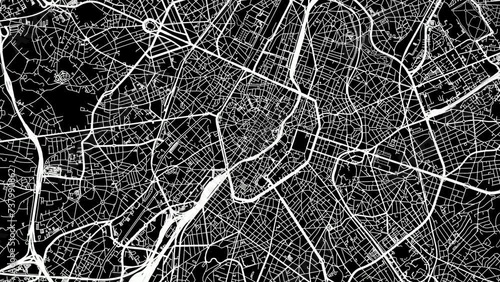 Zoom Out Road Map of Brussels Belgium with white roads on a black background