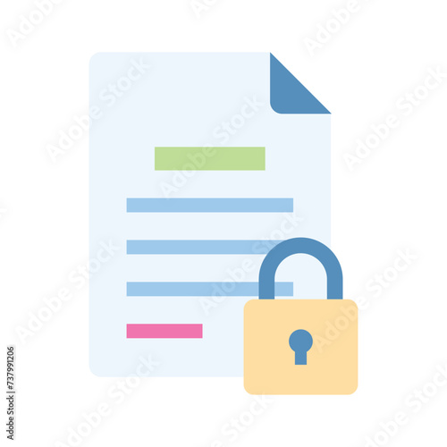 Padlock with page denoting flat concept icon of secure document