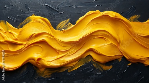 Abstract yellow black acrylic painted fluted 3d painting texture luxury background banner on canvas - Yellow waves swirls. Decor concept. Wallpaper concept. Art concept. 3d concept. photo