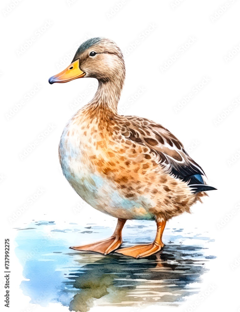 Watercolor illustration of a female mallard duck isolated on white background. Watercolor illustration of a female mallard duck isolated on white background.