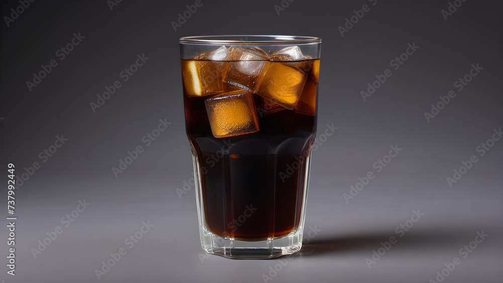A refreshing cola full of carbonated beverage and ice is placed in a cup. generative AI. A refreshing cola full of carbonated beverage and ice is placed in a cup. generative AI.