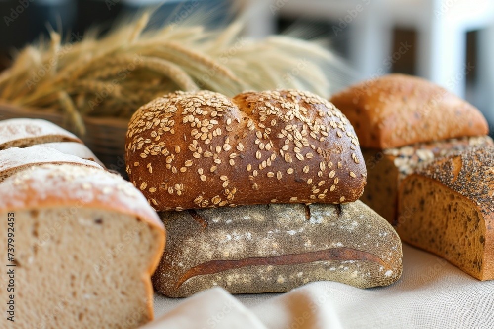 assortment of whole grain bread on a table assortment of whole grain bread on a table