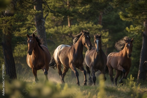 wild horses running through trees © studioworkstock