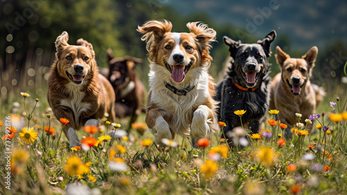 group of dogs playing in the park created with Generative AI technology