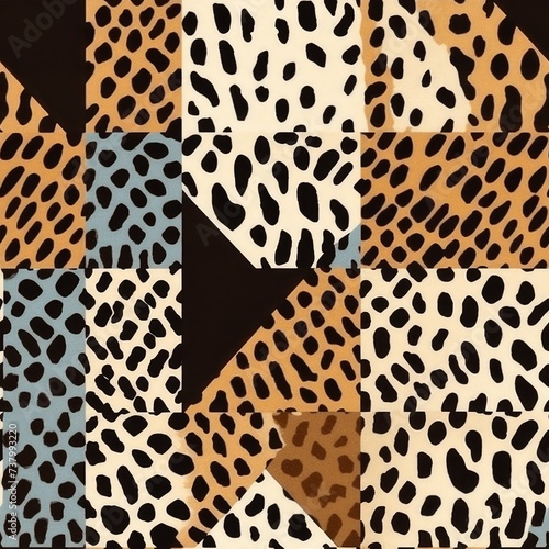 Abstract Leopard Spot Collage in Earth and Blue Tones.