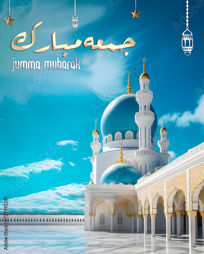  Jumma Mubarak Islamic greeting post design with arabic calligraphy for social media with Juma mubarak text