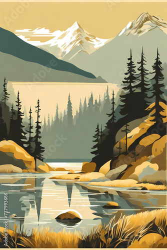 Retro art of British Columbia , Utilize the muted color palette, poster