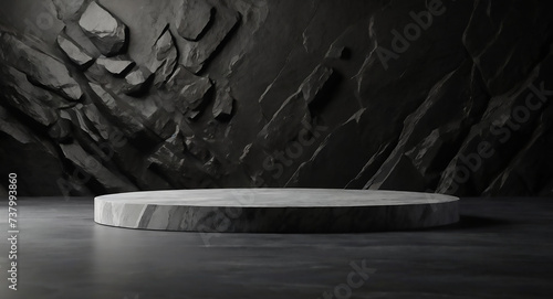 Black empty  marble stone podium for product mockup and background. 