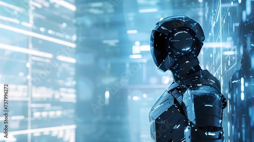 A sleek, humanoid robot wit...