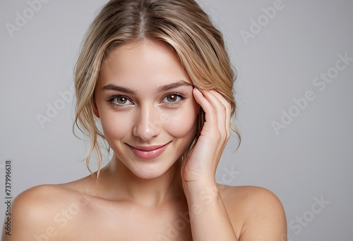 Young beauty woman over gray background