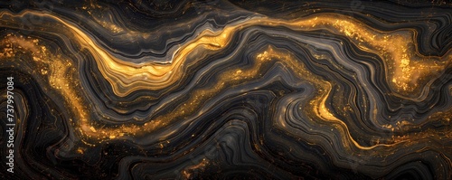 Abstract Golden Swirls on Black Marble Texture Background for Luxury Design