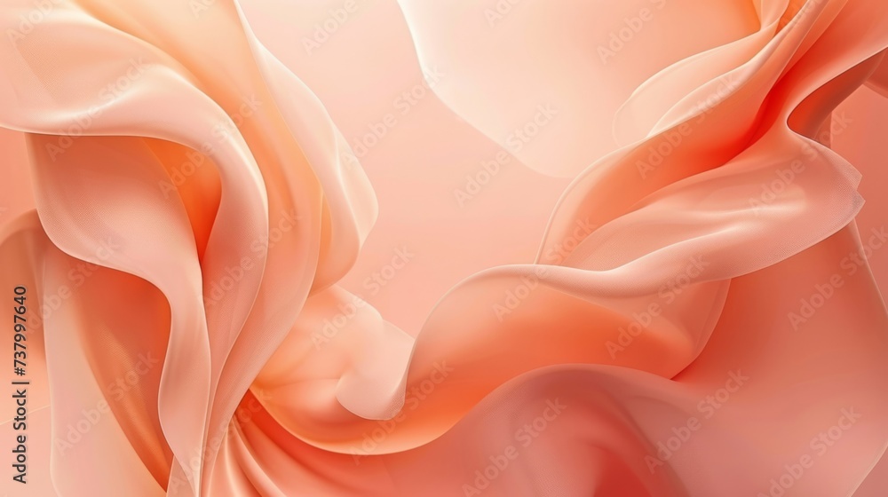 Obraz premium Elegant coral silk fabric flowing with soft waves, suitable for fashion and luxury design elements.