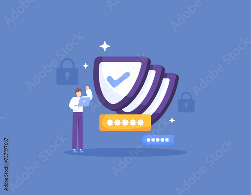 A multi-layered concept of protection and security. Strong protection and security system technology. double protection. user with a layered shield. User safety. illustration concept design. graphic