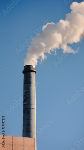 Chimney against sky, billowing smoke raises questions of ecological footprint