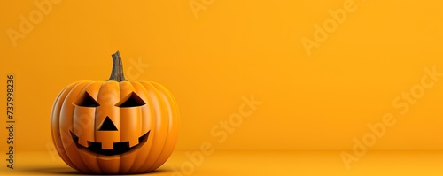 yellow pumpkin with empty space for text, yellow background, Halloween