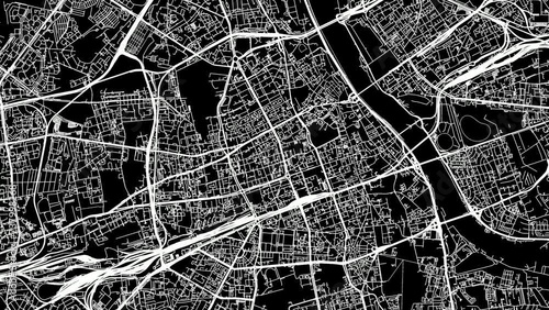 Zoom Out Road Map of Warsaw Poland with white roads on a black background