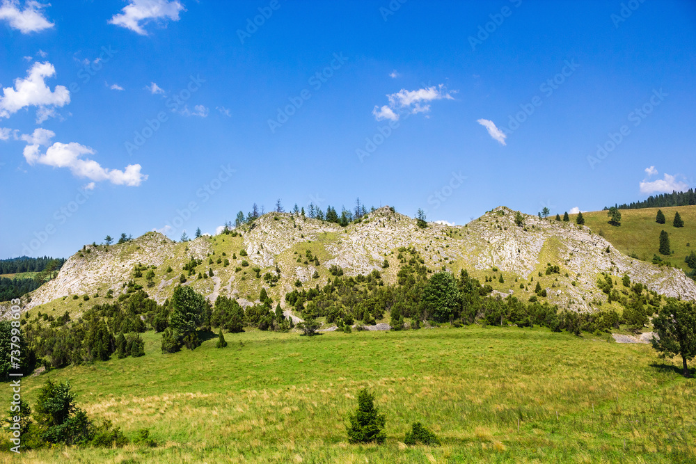 Outstanding limestone rock. Smolegowa Skala, Pieniny. View from south side.