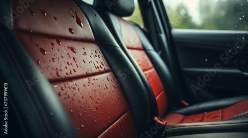Interior of a Car With Water Droplets on the Seats photo