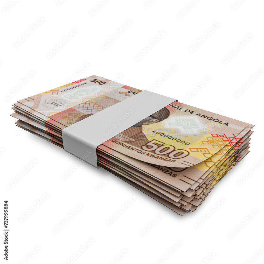 3D rendering of Stacks of Angolan Money 500 Kwanzas Banknotes 3D rendering of Stacks of Angolan Money 500 Kwanzas Banknotes