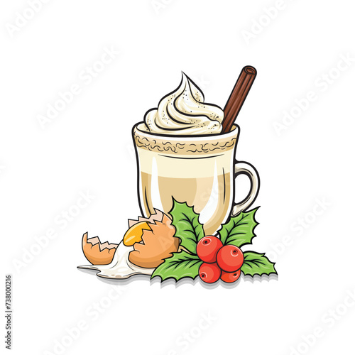 Eggnog Christmas food icon and logo, vector