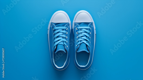 Fashionable blue sneakers isolated on blue background, generative ai