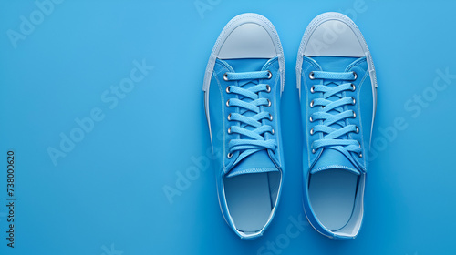 Fashionable blue sneakers isolated on blue background, generative ai