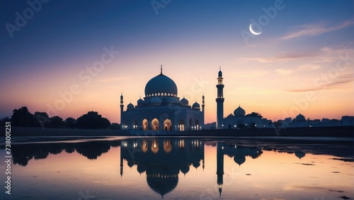 mosque at sunset time photo photo