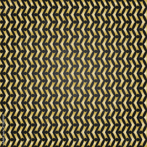 Geometric pattern with golden arrows. Geometric black and golden modern ornament. Seamless abstract background