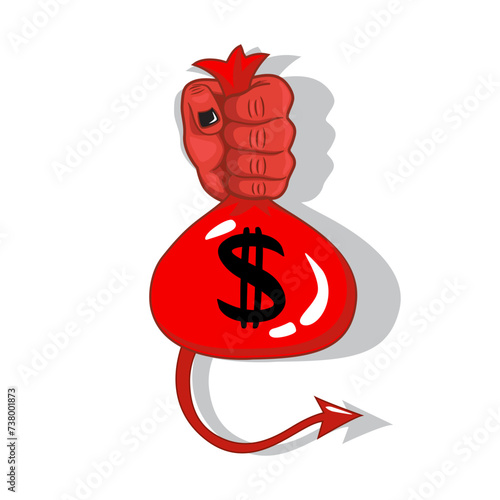 Devil businessman hand holding evil money. illustration vector eps10 cartoon.