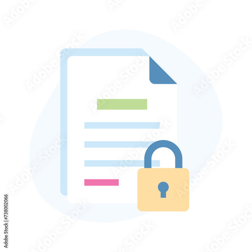 Padlock with page denoting flat concept icon of secure document