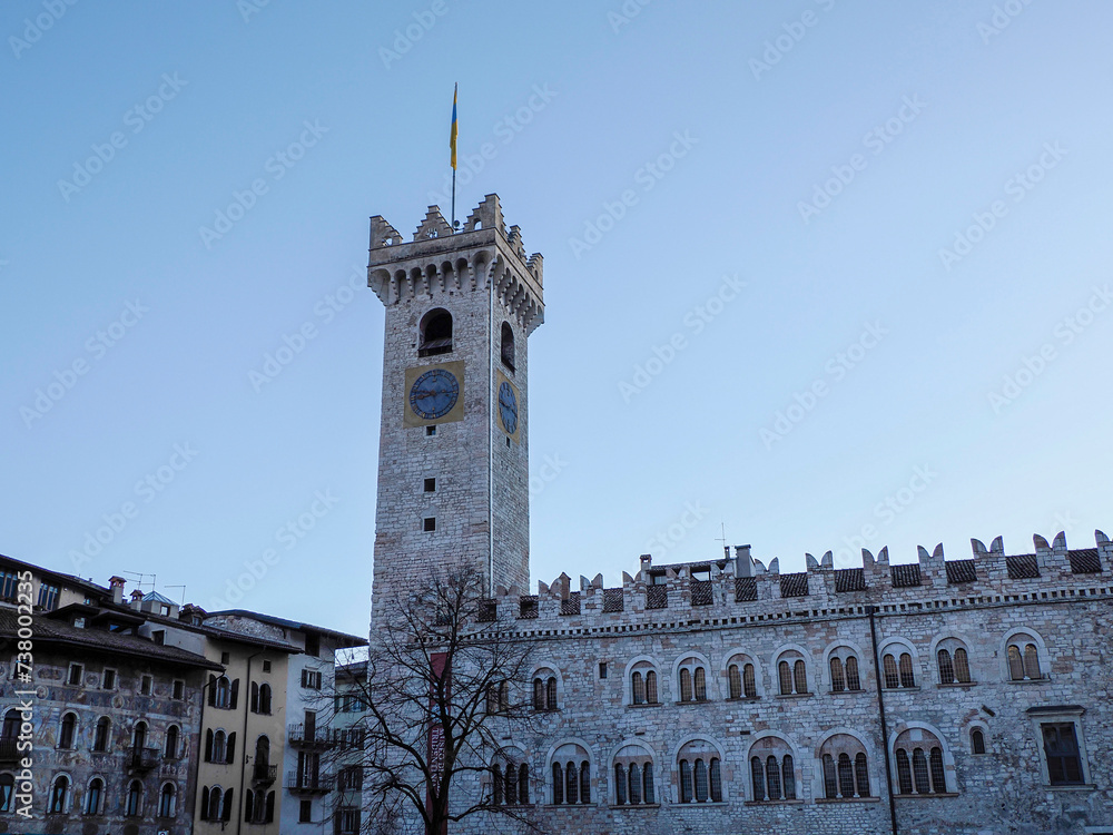 the tower of Medieval Cathedral of San Vigilio Dome Gothic style, Trento , Italy