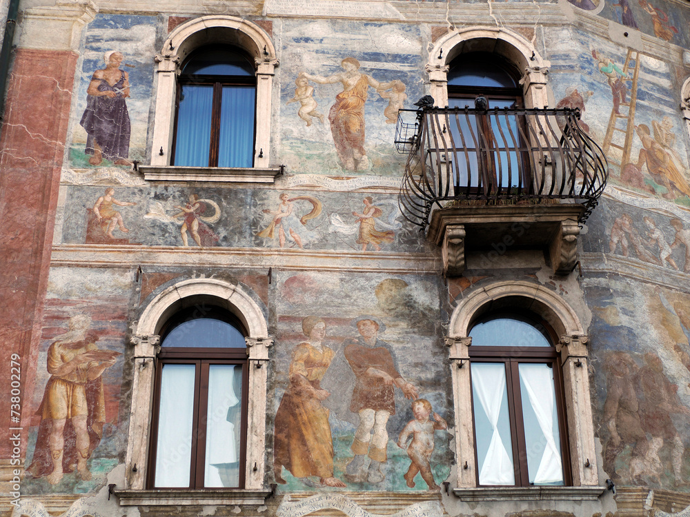 Obraz premium Facade of the Cazuffi Rella house in Duomo square, Trento, Italy