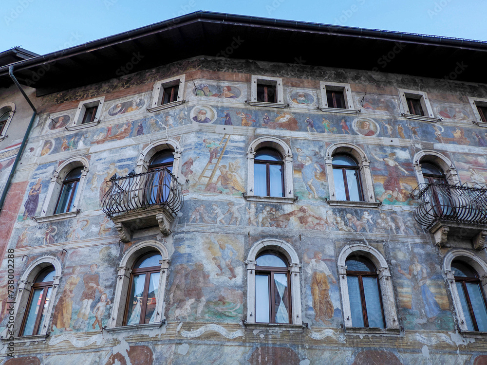 Fototapeta premium Facade of the Cazuffi Rella house in Duomo square, Trento, Italy