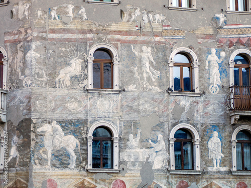 Facade of the Cazuffi Rella house in Duomo square, Trento, Italy © Izanbar photos