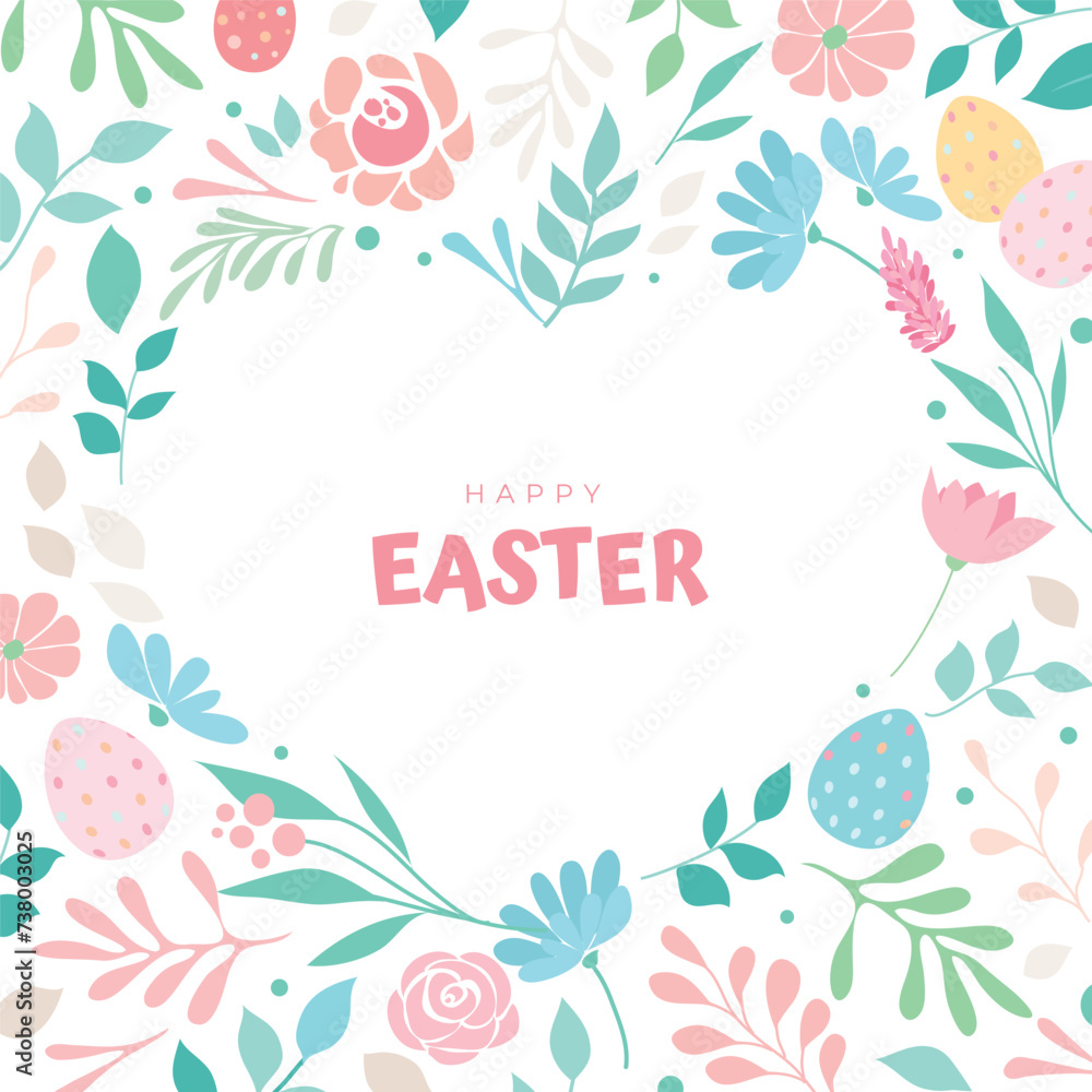 Vector spring illustration with flowers and eggs