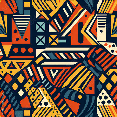 Ethnic and tribal motifs multicolor seamless pattern. Colored shapes and lines on background. Design for fabric, bunner, site