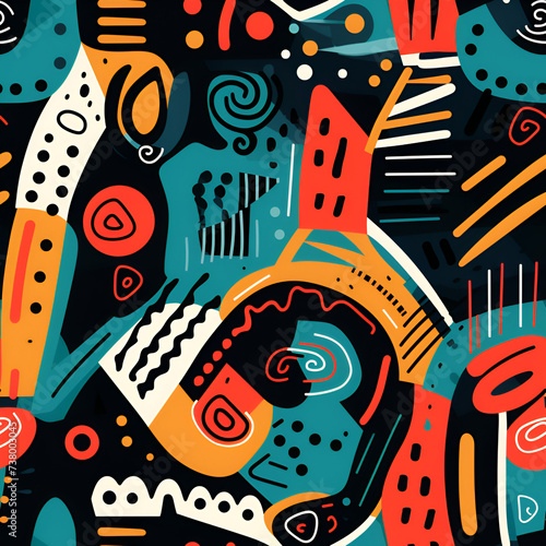 Ethnic and tribal motifs color seamless ornament. Colored shapes and lines on background. Illustration for different purposes