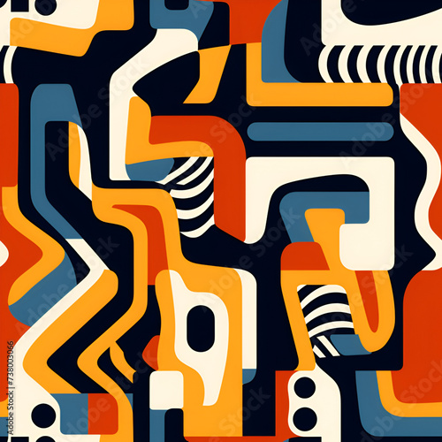 Ethnic and tribal motifs color seamless pattern. Colored shapes and lines on white background. Print in the bohemian style