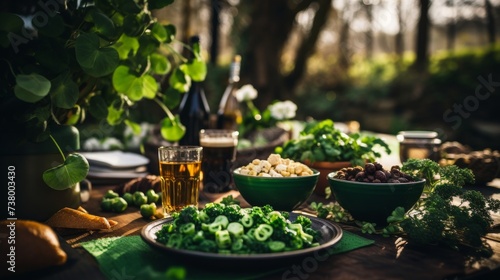 Table Set With Plates of Food and Bowls of Vegetables