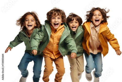 A Group of Children Jumping in the Air. A photo capturing the joyful moment of a group of children jumping simultaneously in the air.