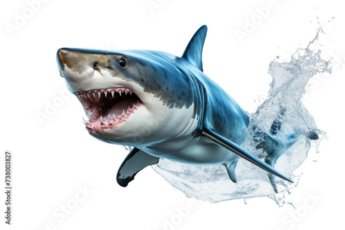 A Shark With Its Mouth Open in the Water. A photo capturing a shark with its mouth wide open in the water  showcasing its formidable teeth and predatory nature.