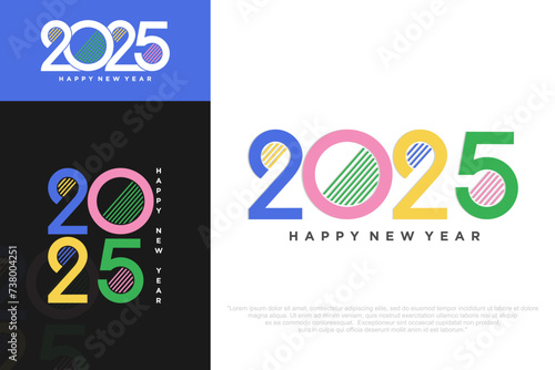 Happy new year 2025 design. With colorful truncated number . vector illustration