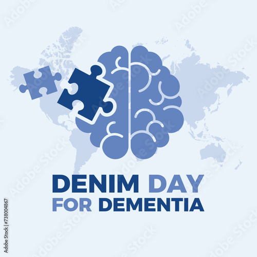Denim Day for Dementia poster vector illustration. Human brain and puzzle piece blue icon vector. Mental health symbol. Person with Alzheimer's disease symbol. Important day